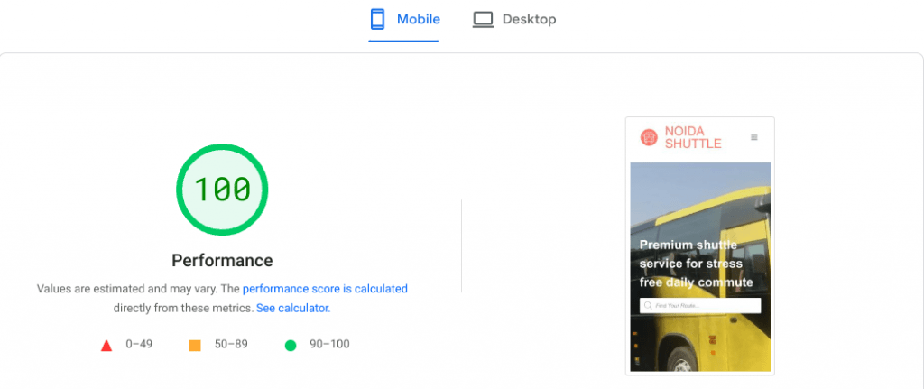 noida-shuttle-pagespeed-score